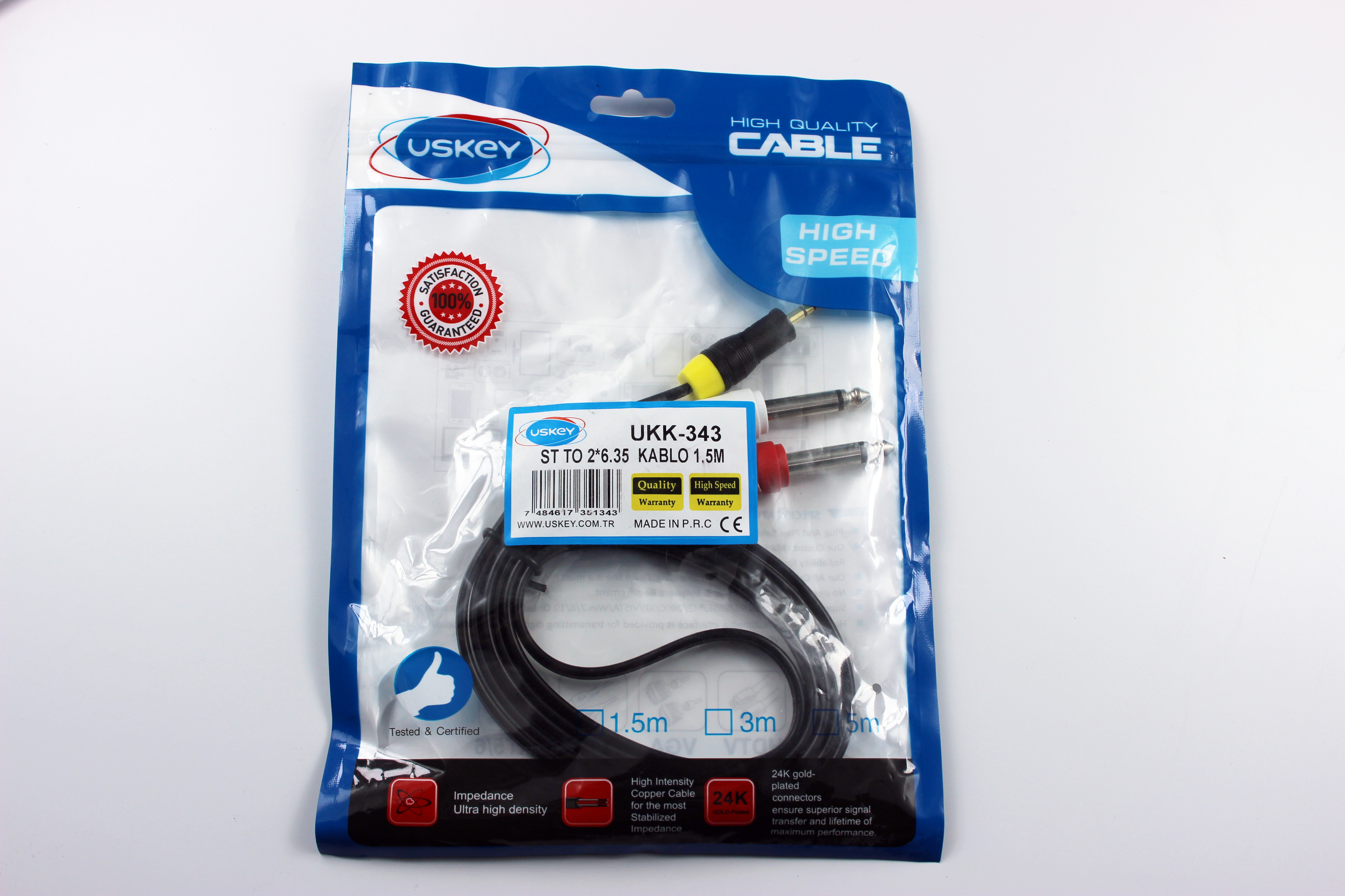 3,5 - 6,35 STEREO KABLO 1.5 MT UKK-343